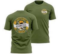 Funny Mens T Shirt for Oktoberfest Lets Get Schnitzel Faced Design Large Back Print German Beer Festival Tee, XL, Military Green