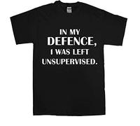 Funny Mens T-Shirts Novelty t Shirts Joke t-Shirt Birthday Gift tee Shirt Party (L, in My Defence I was Left Unsupervised)