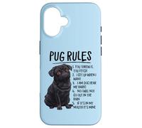 Funny Mens & Womens Rules Black Pug Lover Case for iPhone 16