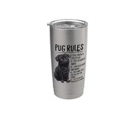 Funny Mens & Womens Rules Black Pug Lover Stainless Steel Insulated Tumbler