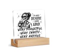 Funny Mental Health Decor, I Have ADHD Messy Bun Skull Acrylic Sign, Sarcastic Gifts for Women Friends Coworkers, Office Home Desk Decor