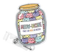 Funny Meow-dicine Cat Badge Reel, Cats in A Pill Bottle Cute Retractable ID Holder for Nurses Vets Techs Social Worker Gifts, Cat Lovers Badge Clip for Therapist Accessories
