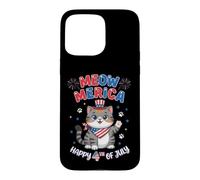 Funny Meow-merica Patriotic Cat 4th of July Humor Case for iPhone 15 Pro Max
