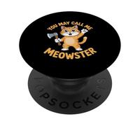 Funny Meowster Orange Cat Axe Cartoon PopSockets Adhesive PopGrip