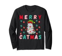 Funny Merry Catmas Christmas Cat Lights Holiday Humor Design Long Sleeve T-Shirt