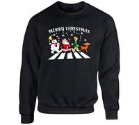 Funny Merry Christmas Abbey Road SweatShirt | Santa Snowman Santa Helper Reindeer Xmas Pullover | Festive Jumper for Men & Women (M, Black)