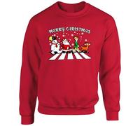 Funny Merry Christmas Abbey Road SweatShirt | Santa Snowman Santa Helper Reindeer Xmas Pullover | Festive Jumper for Men & Women (Red, 12 Years)