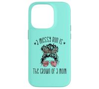 Funny Messy Bun Saying For New Mama And Leopard Mom Case for iPhone 14 Pro
