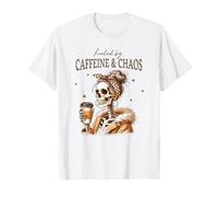 Funny Messy Bun Skeleton Mom, Fueled by Caffeine and Chaos T-Shirt