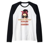 Funny Messy Hair Girl Play Bowling and Drinking Raglan Baseball Tee