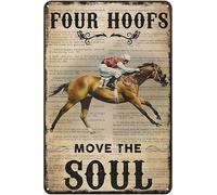 Funny Metal Aluminium Sign Horse Racing Four Hoofs Move The Soul Aluminium Sign Home Kitchen Bar Cafe Club Cave Wall Decor Vintage Horse Aluminium Sign 12x16 Inch
