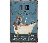 Funny Metal Aluminium Sign Tiger Bath Soap Wash Your Paws Signs Retro Wall Art Decor Sign For Home Garden Lover Bars Restaurants Cafes Office Pubs Club Bathroom Gifts 12x16 Inch