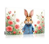 Funny Metal Bar Signs Rabbit In Blue Coat With Red Roses Tin Sign Bar Sign Home Decor Funny Wall Signs(30X40CM)