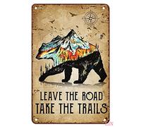 Funny Metal Bathroom Signs Bear Hiking Mountain Leave The Road Take The Trails Metal Sign Vintage Home Decor Rustic Aluminum Tin Signs Wall Art Metal Poster for Bar 8x12 inch