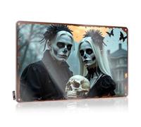 Funny Metal Poster Happy Halloween Spooky Halloween Skulls Tin Sign Dorm Door Sign Funny Camping Signs(20X30CM)