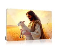 Funny Metal Poster Jesus Holding A Lamb In The Golden Field Tin Sign Bar Rules Sign Funny Outdoor Decor(30X40CM)