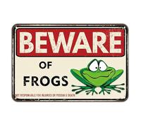 Funny Metal Sign for Home Man Cave Bar Kitchen Patio Yard Cafe, Retro Vintage Style Wall Decor Tin Sign, 8x12 inches (beware of frogs)