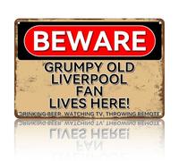 Funny Metal Sign for Liverpool, Football Metal Poster Wall Decor Tin Sign Liverpool Gifts for Men Boys, Beware Grumpy Old Liverpool Fan Lives Here