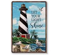 Funny Metal Sign Let Your Light Shine Summer Beach Coastal Lighthouse Wall Art Coffee Tin Signs Vintage Kitchen Decor 8x6 Inch