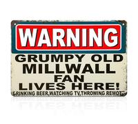 Funny Metal Sign Plaque, Warning Grumpy Old Millwall Fan Lives Here, Football Metal Poster Wall Decor, Millwall United Gifts for Men Boys, 11.81×7.87in