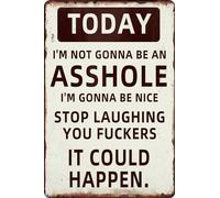 Funny Metal Sign Today I'M Not Gonna Be An Asshole.I'M Gonna Be Nice.Stop Laughing You Fuc*,It Could Happen Aluminum Wall Art Decor for Home Bar Cafe Garage Pub 14x20 CM