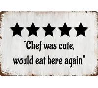 Funny Metal Signs 5 Stars Kitchen Review Chef Was Cute Would Eat Here Again Tin Sign Vintage Wall Decor For Home Bar Pub Cafe Farm Room Restaurant Poster 6x8 Inch