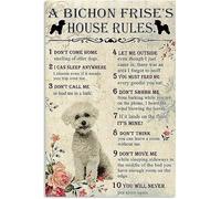 Funny Metal Signs a Bichon Frise's House Rules Retro Tin Signs Vintage for Metal Tin Sign Home Wall Art, Funny Bathroom Signs Bathroom Decor 12x16 Inch