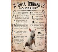 Funny Metal Signs a Bull Terrier's House Rules Retro Tin Signs Vintage for Metal Tin Sign Home Wall Art 6x8 Inch
