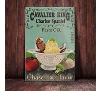 Funny Metal Signs Cavalier King Charles Spaniel Dog Pasta Company Aluminium Sign Retro Tin Signs Vintage Metal Tin Sign For Bar Home Wall Metal Decoration 8×12Inch