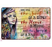 Funny Metal Signs for Bedroom Native Girl She Has The Soul of A Gypsy Heart Hippie Sign Vintage Home Decor Rustic Aluminum Tin Wall Art Poster Bar 8x12 inch
