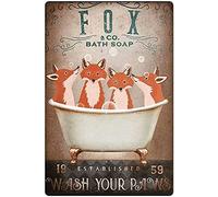 Funny Metal Signs for Men Cute Fox Bathroom Metal Sign Cute Animals in The Bathtub Metal Sign Vintage Home Decor Rustic Aluminum Tin Signs Wall Art Metal Poster for Garage Bar 8x12 inch