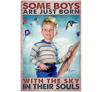 Funny Metal Signs Kite Some Boys Are Just Born with the Sky in Their Souls Aluminium Sign Decorative Plaque Retro Metal Tin Sign Vintage Sign for Home Coffee Wall Decor 8 x 12 Inch