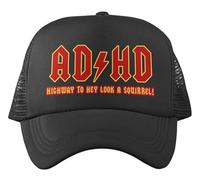 Funny Metal Style ADHD Trucker Cap Highway to Hey Look A Squirrel Novelty Gift Black