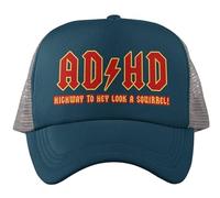 Funny Metal Style ADHD Trucker Cap Highway to Hey Look A Squirrel Novelty Gift Navy/Grey