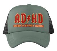 Funny Metal Style ADHD Trucker Cap Highway to Hey Look A Squirrel Novelty Gift Olive/Black