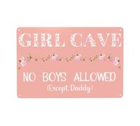 Funny Metal Tin Sign 16x12 Inch, Girl Cave No Boys Allowed Except Daddy Sign for Bedroom/Babe Cave/Dorm, Home Office Wall Décor