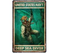 Funny Metal Tin Sign American Diver United States Navy Deep Sea Diver Poster Wall Art Decor Cute Decorations Gifts For Home Bar Farm Room Garden Plaque 20x30cm