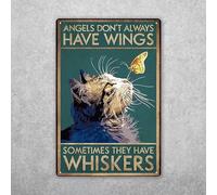 Funny Metal Tin Sign Angles Don’t Always Have Wings Sometimes They Have Whiskers Cat Sign, Tin Sign 8x12 inch
