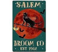 Funny Metal Tin Sign Black Cat Witch Salem Broom Co Est 19 12x16inch
