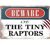 Funny Metal Tin Sign Decor Farm Fence Warning Sign Outdoor Chicken Coop Rustic Wood Decor Beware of The Tiny Raptors Home Room Vintage Wall Poster Art Gift 8x12 in