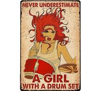 Funny Metal Tin Sign Drummer Never Underestimate A Girl With A Drum Set Canvas Metal Tin, Home Bar Shop Decorations Coffee Vintage Sign Gift 8X12 Inch