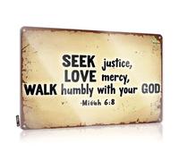 Funny Metal Tin Sign For Bar Seek Justice, Love Mercy, Walk Humbly With Your God. Tin Sign Man Cave Signs Vintage Funny Retro Tin Signs(20X30CM)