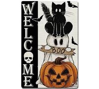 Funny Metal Tin Sign Halloween Ghost Cat Boo Welcome Seasonal Holiday Yard Metal Signs Wall Art Wall Decor Poster 5.5x8inch
