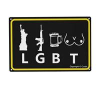 Funny Metal Tin Sign LGBT Pride LGBT Gifts Gay Liberty Guns Beer Tits Wall Art Vintage Retro Decor Novelty Humor Plaques Poster Garage Man Cave Bar Home Cafe Bar Club Backyard 8x12 Inch