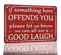 Funny Metal Tin Sign Man Cave Decor Vintage Bar Signs For Home Bar Kitchen Counter Signs Garage Yard Door Rules Wall Decor Office Decor For Men If Something Here Offends You Sign Please Let Us Know We
