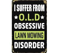 Funny Metal Tin Sign Obsessive Lawn Mowing Mower Lawnmower Retro Poster for Garden Man Cave Kitchen Bathroom Bar Coffee Bar Wall Decor Plaque 12x8 inch