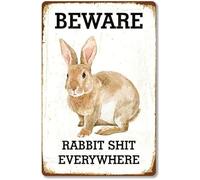 Funny Metal Tin Sign Rabbit Beware Rabbit Shit Everywhere Shop Farm Cafe Garage Home Decor Outdoor Indoor Wall Panel Retro Vintage Poster 8x12 Inch