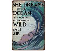Funny Metal Tin Signs Mermaid She Dreams Of The Ocean Late At Night and Longs For The Wild Salt Air Tin Sign Living Room Garden Bedroom Office Hotel Cafe Bar Wall Art Decor 14X20CM