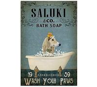 Funny Metal Tin Signs Saluki Co. Bath Soap Wash Your Paw Tin Sign Living Room Garden Bedroom Office Hotel Cafe Bar Wall Art Decor 30x20 cm