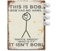 Funny Metal Toilet Sign | “This Is Bob” Joke Tin Plaque with Vintage Look | Humorous Novelty Wall Decor for Bathroom, Garden, or Man Cave | Pre-Drilled Holes & Sticky Dots for Easy Mounting